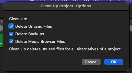 使用 Logic Pro Cleanup 清理工程文件