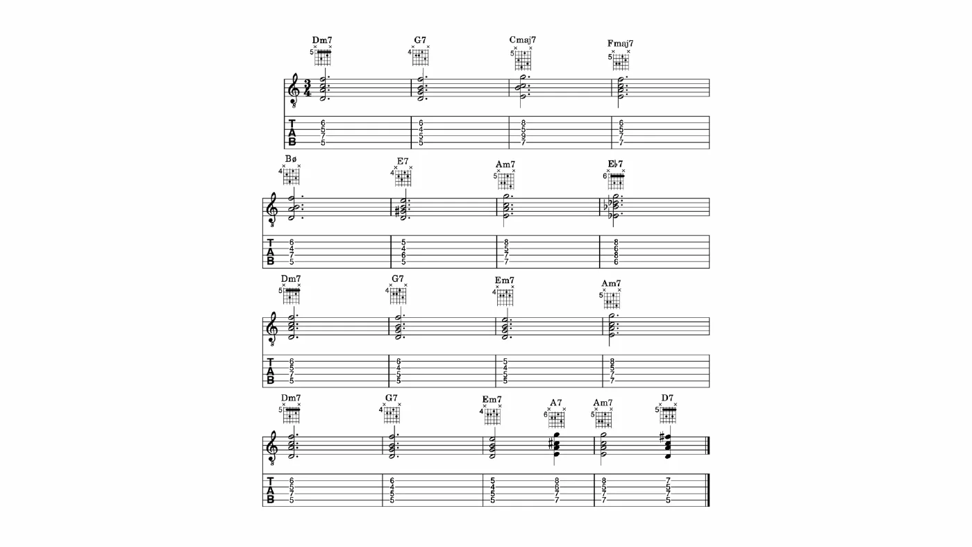 第五品附近的 Drop 2 和声连接示例